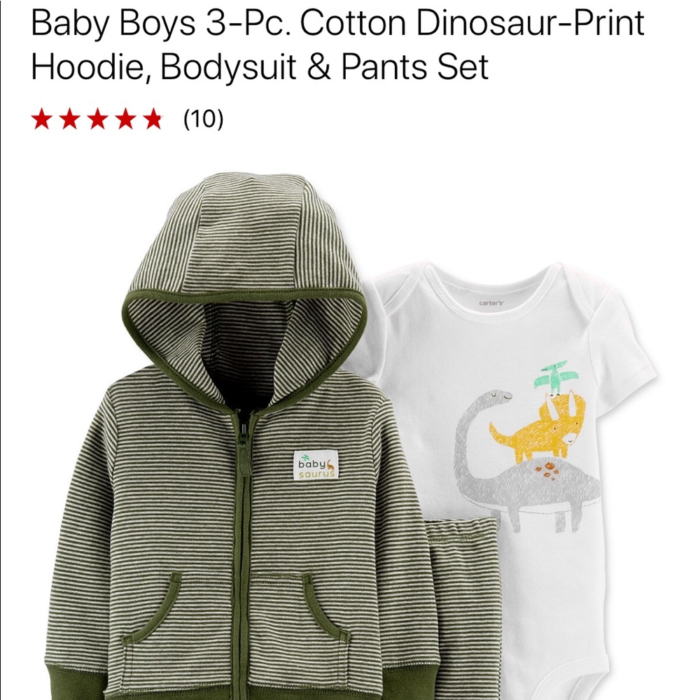 CARTER’S Baby Boys 3-pc Cotton Dino set Size 9mos